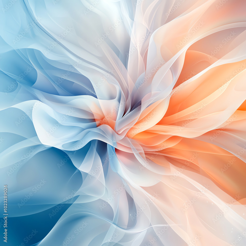 Poster A vibrant swirl of soft blue and orange hues, creating an abstract representation of flow and movement in a delicate form.