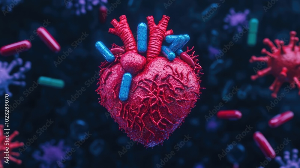 Aufkleber glowing heart surrounded by flowing streams of vitamins and minerals symbolizing cardiovascular nour
