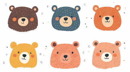 Obraz premium Set Bear card templates. Cute cartoon bear faces,paper art and digital craft style.
