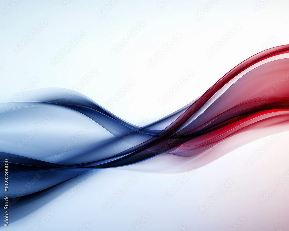Poster abstract flowing waves in blue and red colors create a dynamic visual effect, perfect for background