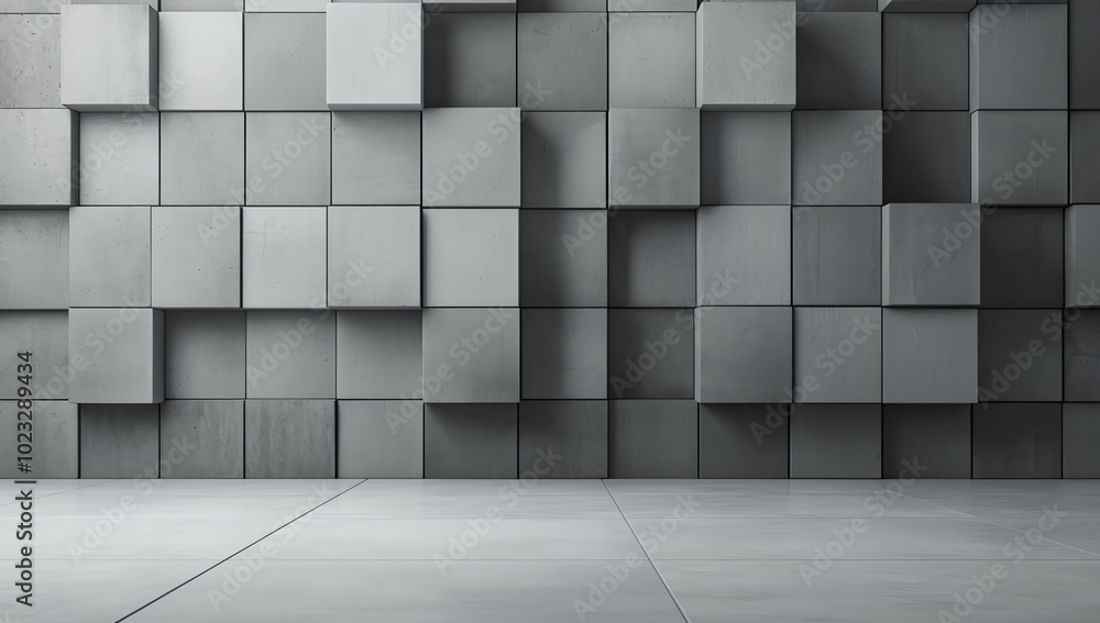 Poster abstract gray wall with three-dimensional cube patterns, creating a modern and minimalistic backdrop