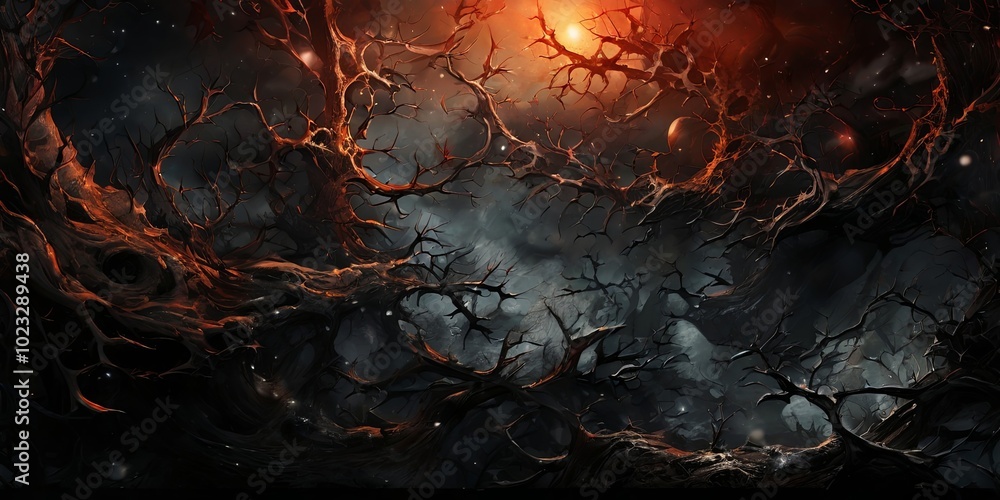 Poster a dark and twisted forest with twisted branches