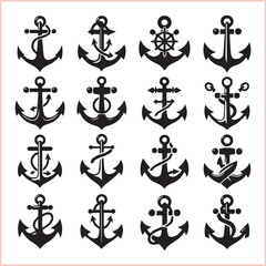 Set of sea anchor symbol set isolated anchor with a heart charm on white background vector illustration