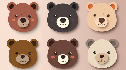 Obraz premium Set Bear card templates. Cute cartoon bear faces,paper art and digital craft style.