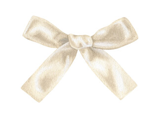 A soft watercolor illustration of a ribbon tied in a delicate bow. The pastel shades and vintage style make it ideal for neutral-themed holiday decor or elegant wedding packaging. Hand-drawn art