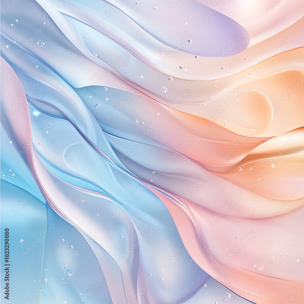 Poster an ethereal abstract background featuring flowing waves of pastel colors, creating a serene and harm