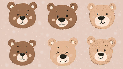 Obraz premium Set Bear card templates. Cute cartoon bear faces,paper art and digital craft style.