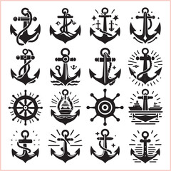 Set of sea anchor symbol set isolated anchor with a heart charm on white background vector illustration