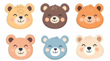 Obraz premium Set Bear card templates. Cute cartoon bear faces,paper art and digital craft style.