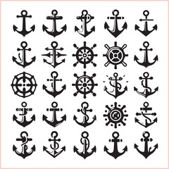 Set of sea anchor symbol set isolated anchor with a heart charm on white background vector illustration