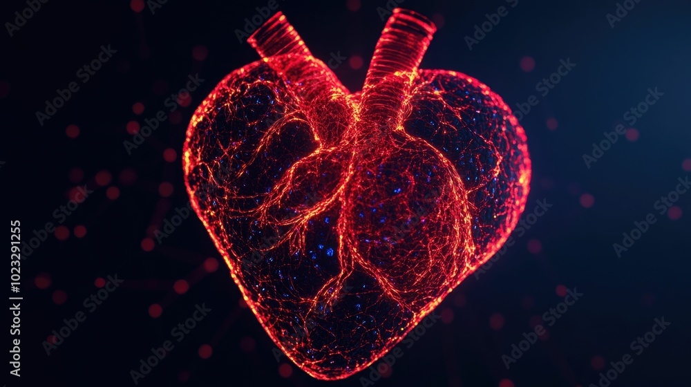 Poster digitally rendered heart being charged by glowing nutrient streams symbolizing the potential power o