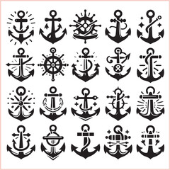 Set of sea anchor symbol set isolated anchor with a heart charm on white background vector illustration