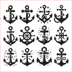Fototapeta premium Set of sea anchor symbol set isolated anchor with a heart charm on white background vector illustration