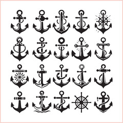 Set of sea anchor symbol set isolated anchor with a heart charm on white background vector illustration