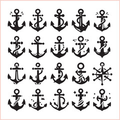 Set of sea anchor symbol set isolated anchor with a heart charm on white background vector illustration