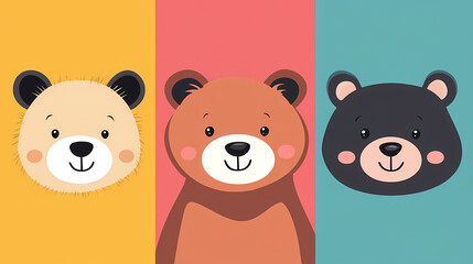 Set Bear card templates. Cute cartoon bear faces,paper art and digital craft style.
