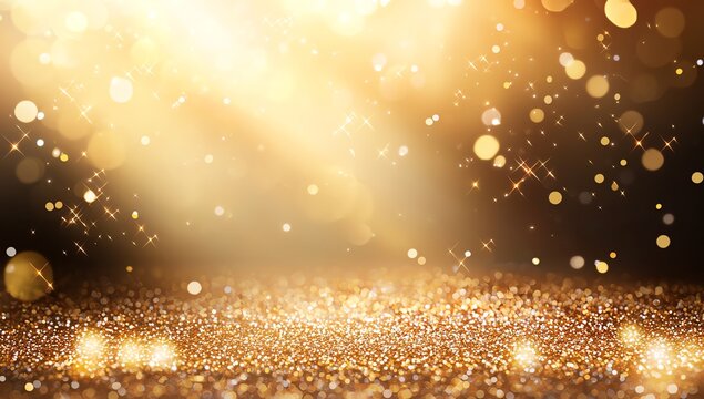 Elegant golden glitter background with soft light, perfect for celebrations, invitations, or any creative project that needs a touch of sparkle.