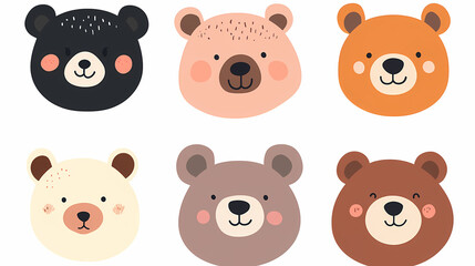 Fototapeta premium Set Bear card templates. Cute cartoon bear faces,paper art and digital craft style.