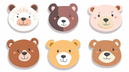 Fototapeta premium Set Bear card templates. Cute cartoon bear faces,paper art and digital craft style.