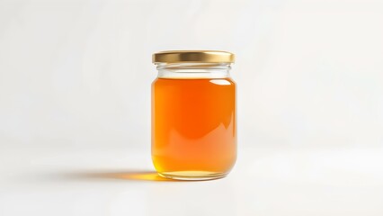 Glass Jar with Honey on Plain White Background for Organic Food Packaging