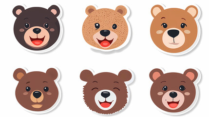 Set Bear card templates. Cute cartoon bear faces,paper art and digital craft style.