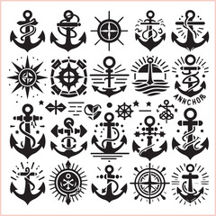 Set of sea anchor symbol set isolated anchor with a heart charm on white background vector illustration



