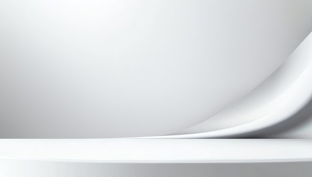 Minimalistic white background with a smooth curve, perfect for showcasing products or creating a modern presentation.