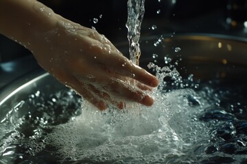 Fototapeta premium Closeup of Hands Washing Under Running Water