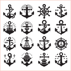 Set of sea anchor symbol set isolated anchor with a heart charm on white background vector illustration


