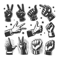 Fototapeta premium set of vintage hand gestures in retro style 