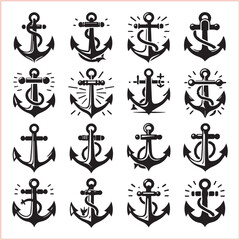 Set of sea anchor symbol set isolated anchor with a heart charm on white background vector illustration


