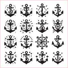 Obraz premium Set of sea anchor symbol set isolated anchor with a heart charm on white background vector illustration