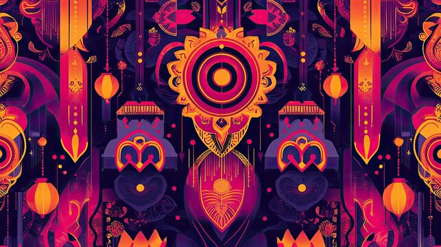 Vibrant abstract pattern featuring bold colors and intricate shapes, perfect for artistic and modern design projects.
