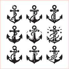 Set of sea anchor symbol set isolated anchor with a heart charm on white background vector illustration