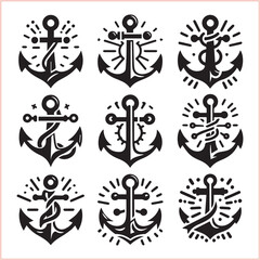 Obraz premium Set of sea anchor symbol set isolated anchor with a heart charm on white background vector illustration