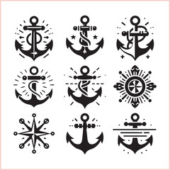 Fototapeta premium Set of sea anchor symbol set isolated anchor with a heart charm on white background vector illustration