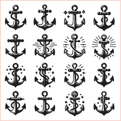 Set of sea anchor symbol set isolated anchor with a heart charm on white background vector illustration