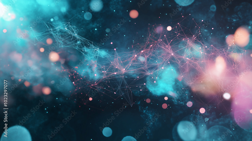Poster abstract technological background with lines of neural networks and data transmission lines