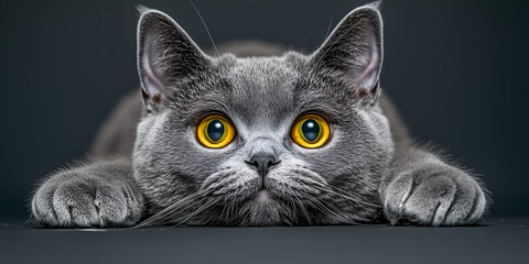 Studio photography of a scottish fold shorthair cat on colored backgrounds