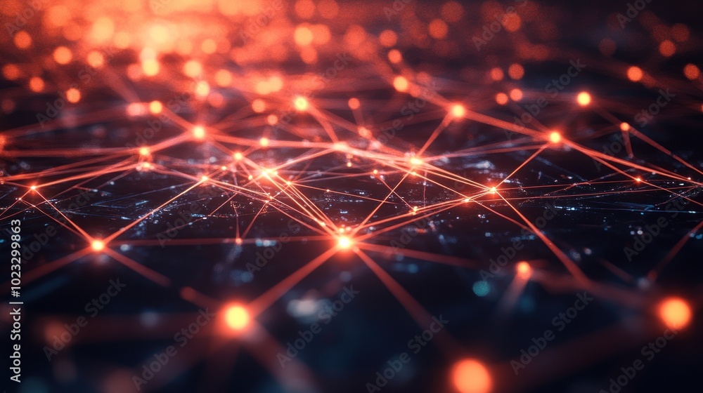 Poster a digital network visualization with glowing nodes and connections.