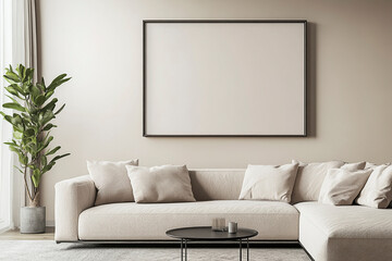 Fototapeta premium Modern Japandi Minimalist Living Room with Art Frame