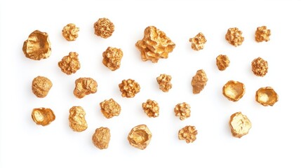 Fototapeta premium Group of small and large gold nuggets in various shapes isolated on white