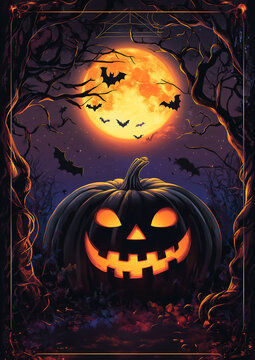 Halloween Party Invitation, background with pumpkin. AI generative