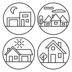 Houses and huts line icons. House icons collection. Huts are a fine line.