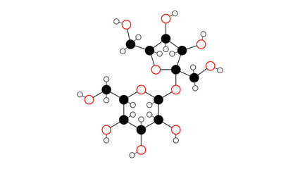 Naklejka premium lactose molecule, structural chemical formula, ball-and-stick model, isolated image milk sugar
