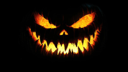 Naklejka premium Eerie Jack-o'-lantern on Black Background