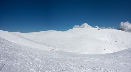 Breathtaking scenery on the snowy slopes of Kaimaktsalan ski center, Edessa, Greece