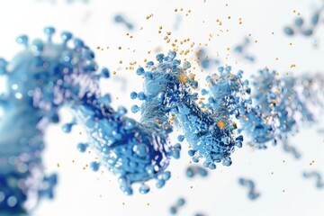 Futuristic blue dna strand with abstract molecules