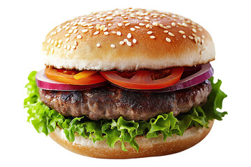 Delicious Hamburger with white Background, png transparent die cut.