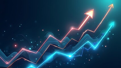 A blue background with arrows pointing upwards, representing stock market growth or business success in the financial industry graph show upward trends, symbolizing positive progress Generative AI